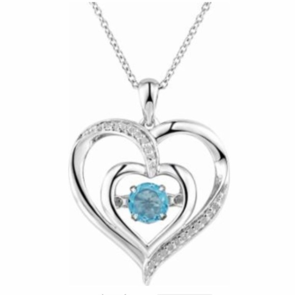 Jewelry - 2 Hearts Forever 1 Blue Topaz & Diamond Necklace